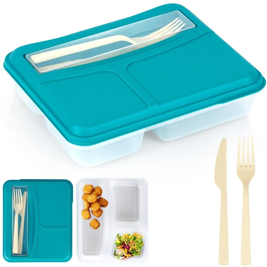 Excellent Houseware Lunchbox 1,3L Verdeeld met Bestek - BPA-vrij