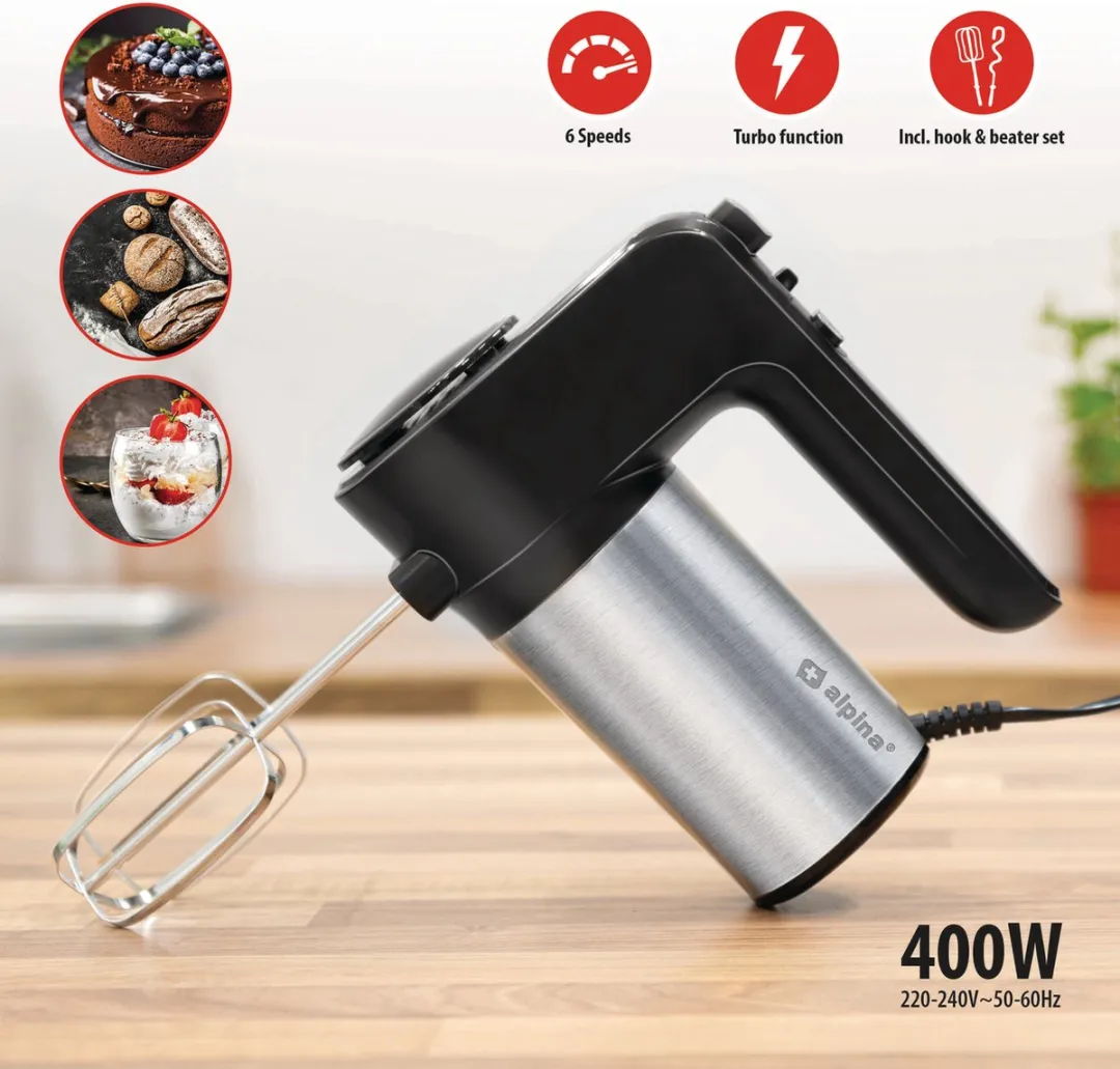 Alpina Elektrische Handmixer 400W - 6 Snelheden - Zwart