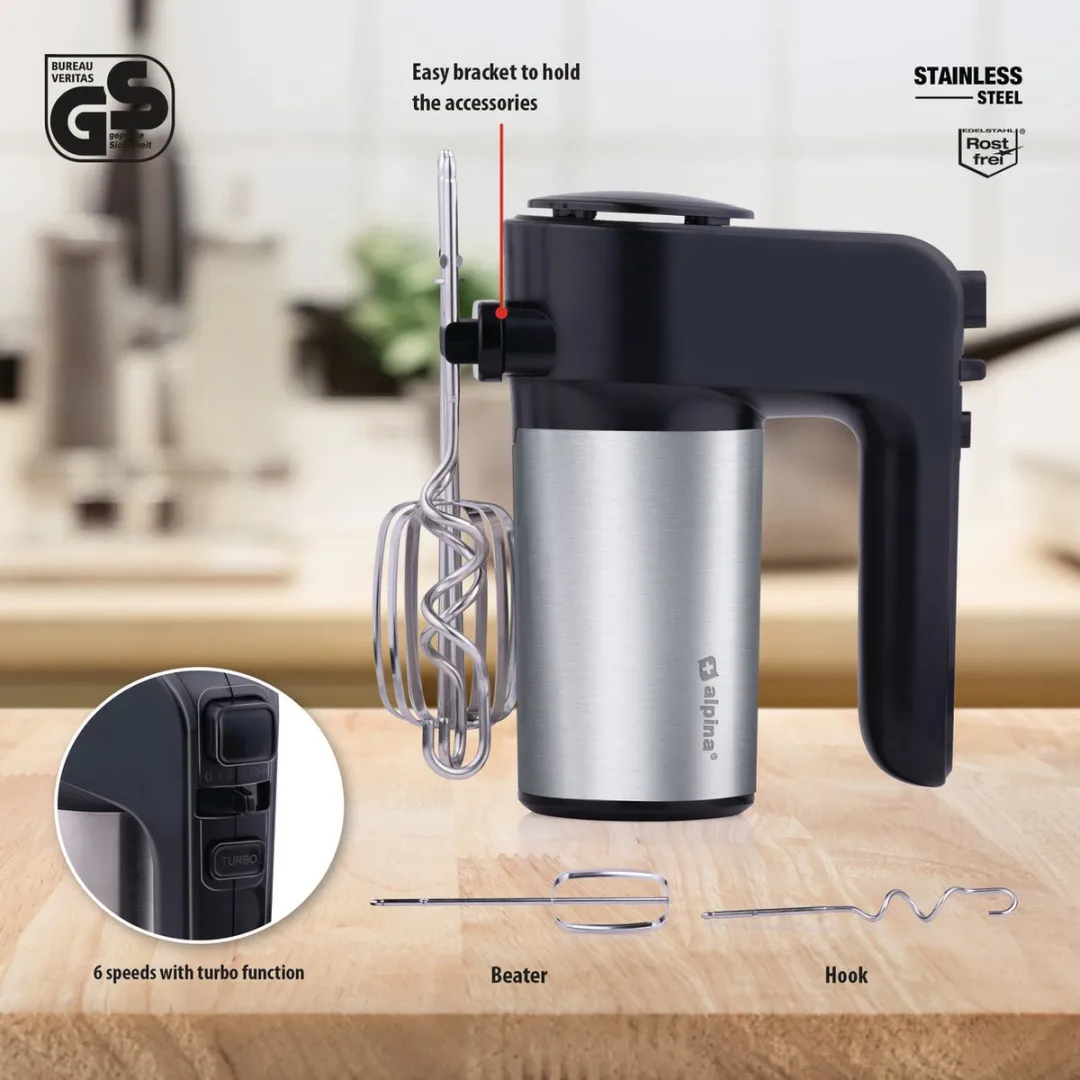 Alpina Elektrische Handmixer 400W - 6 Snelheden - Zwart