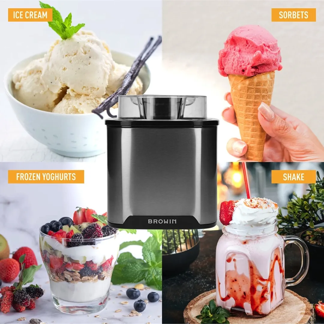 Browin IJs en Sorbetmachine 60W - 1.6L Metaalkleurig