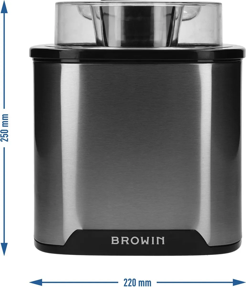 Browin IJs en Sorbetmachine 60W - 1.6L Metaalkleurig