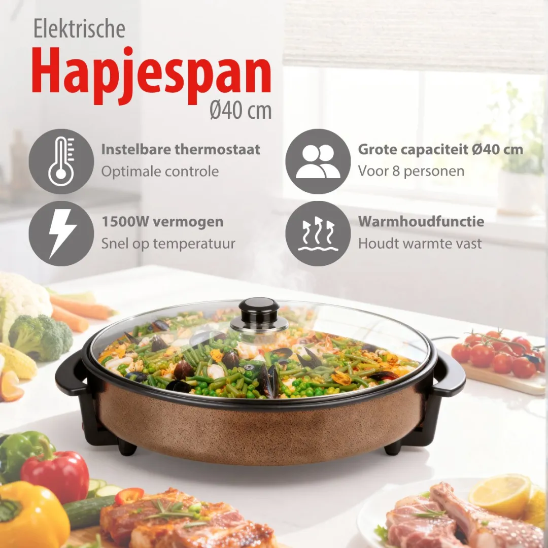 Alpina Hapjespan 1500W Ø40cm - Antiaanbaklaag - Zwart