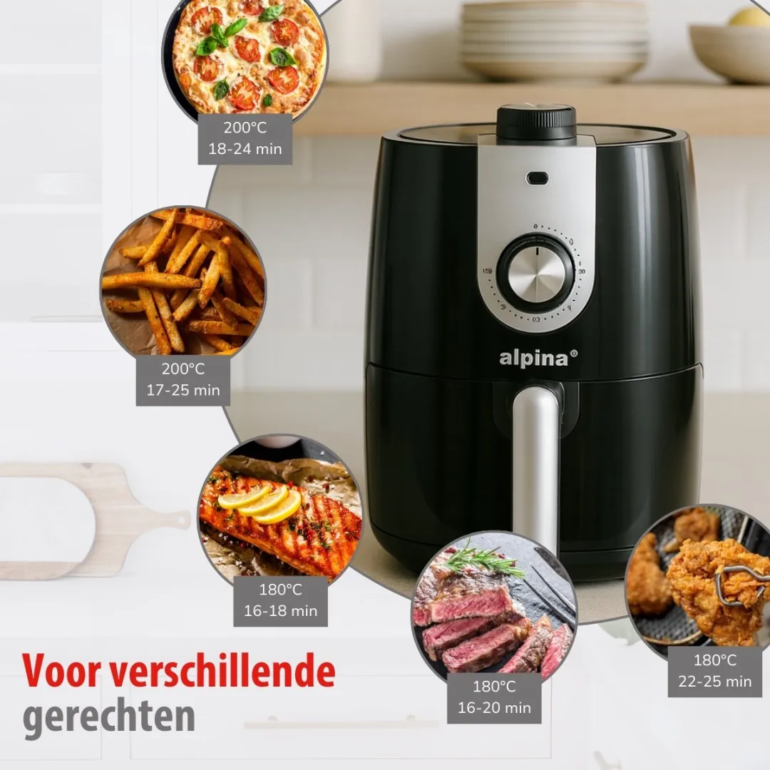 Alpina Airfryer 2L - 900W - Zwart