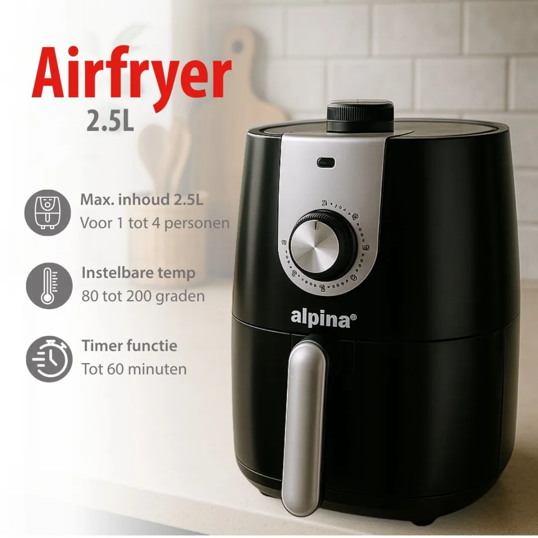 Alpina Airfryer 2L - 900W - Zwart