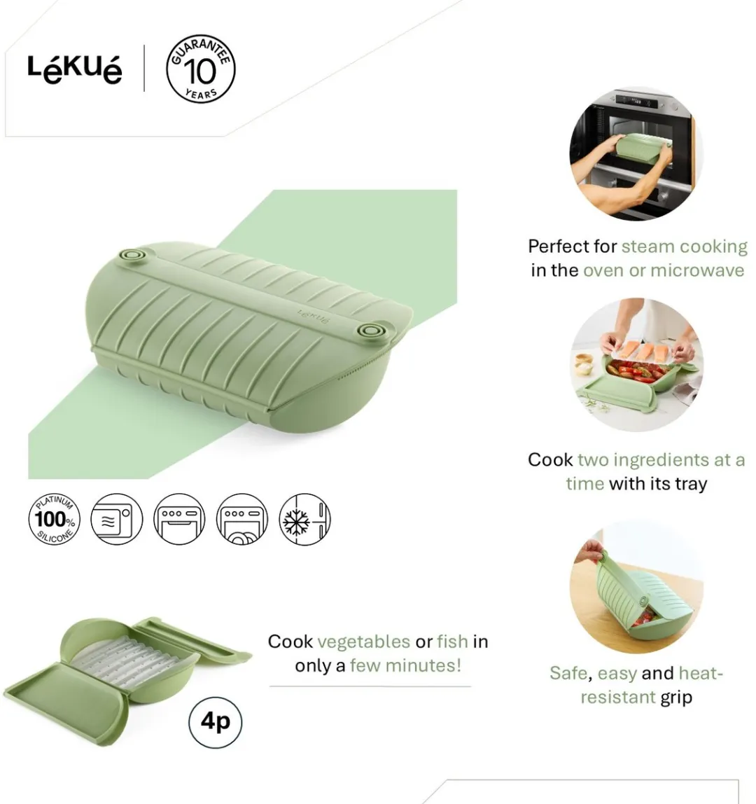 Lékué Stoomkoker - met Plateau - geschikt voor 4 personen - Green