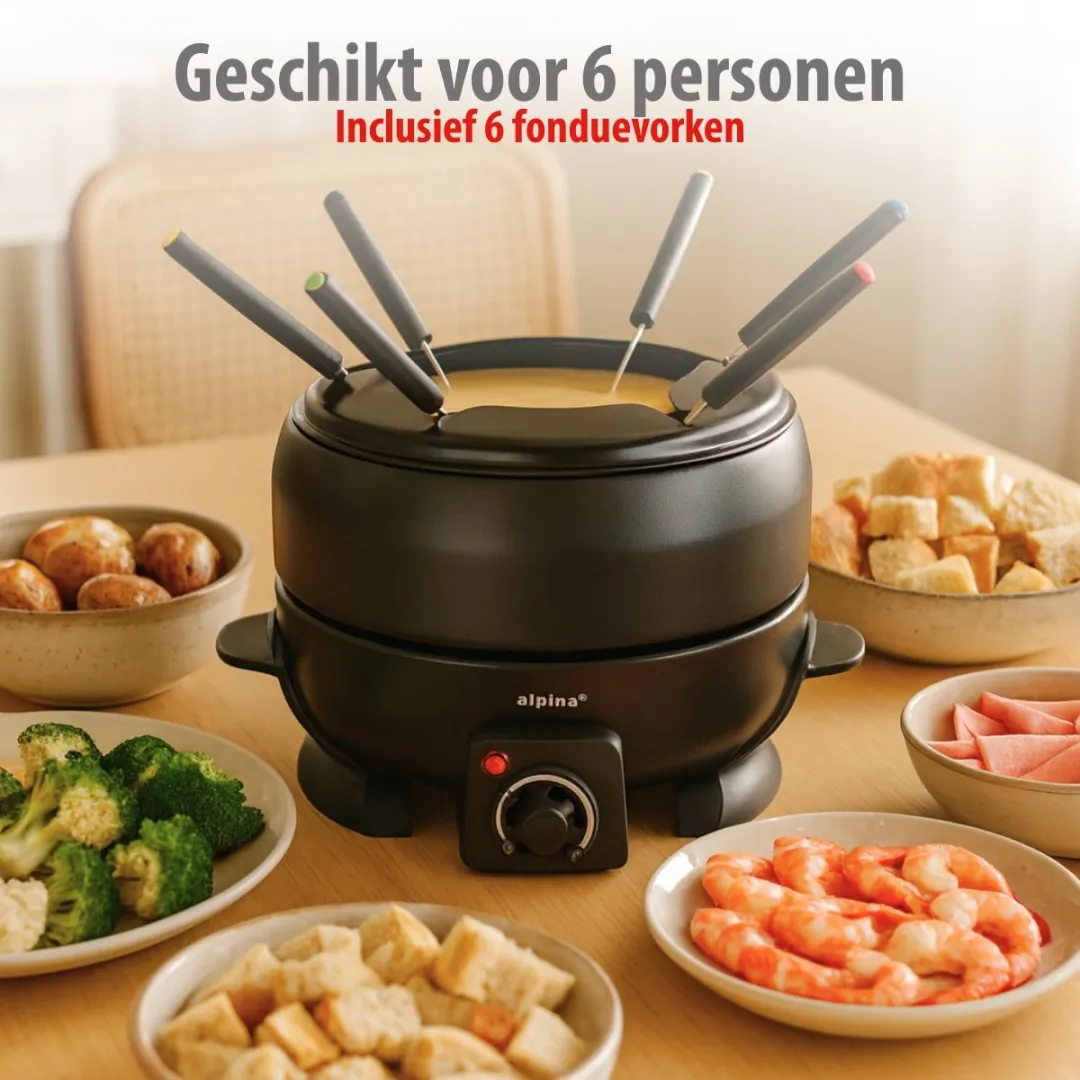 Alpina Elektrische Fondueset 800W - 2L - 4 Vorken - Zwart