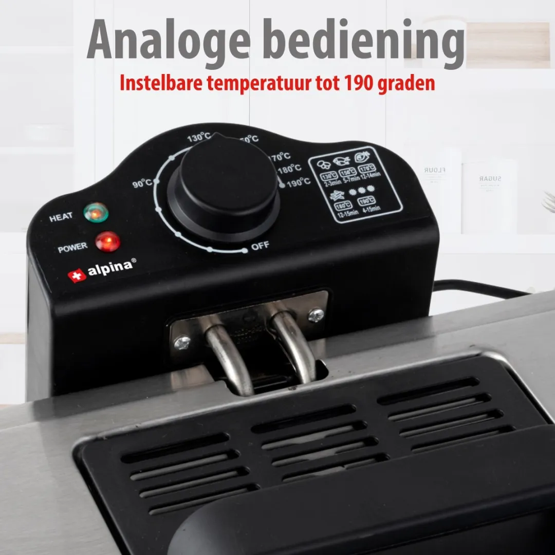 Alpina Frituurpan 5L - 2000W - 3 Frituurmanden - Meerkleurig - afbeelding 6 van 6
