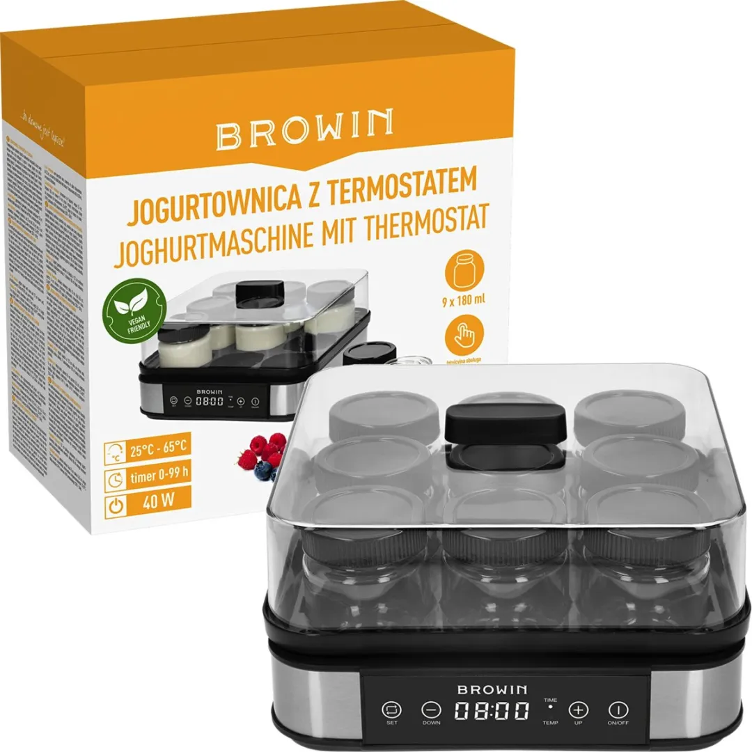 Browin Yoghurtmaker 1.6L - 9 Potten - 40W - Zwart/Transparant