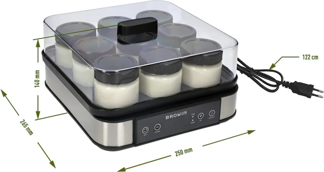 Browin Yoghurtmaker 1.6L - 9 Potten - 40W - Zwart/Transparant - afbeelding 6 van 6