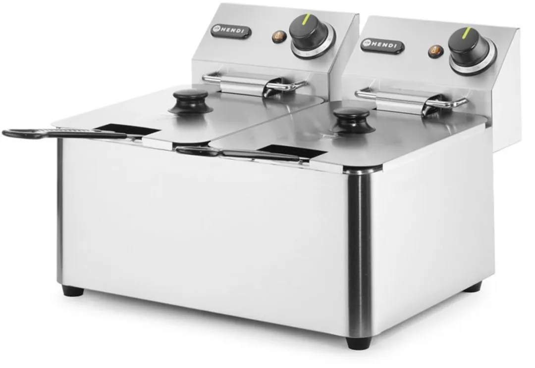 HENDI Blue Line Dubbele Friteuse 2x4L - 6000W - Zilver