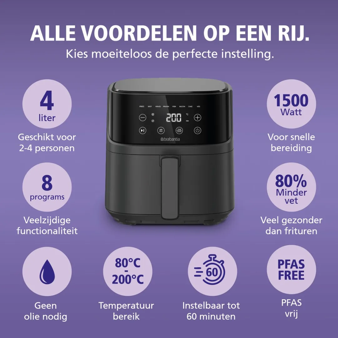 Brabantia Airfryer XL BBEK1134 - 4L - 1700W - Zwart