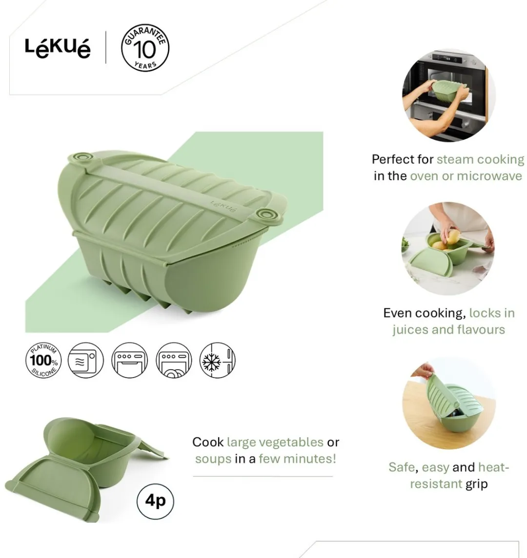 Lékué Stoomkoker - Hoog - geschikt voor 4 personen - Green