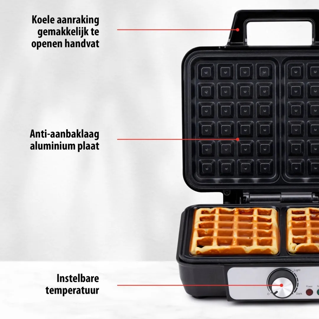 Alpina Wafelijzer 1000W - 2 Platen - Zilver