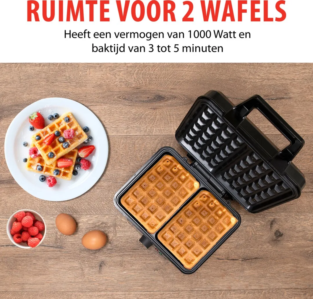 Alpina Wafelijzer 1000W - 2 Platen - Zilver