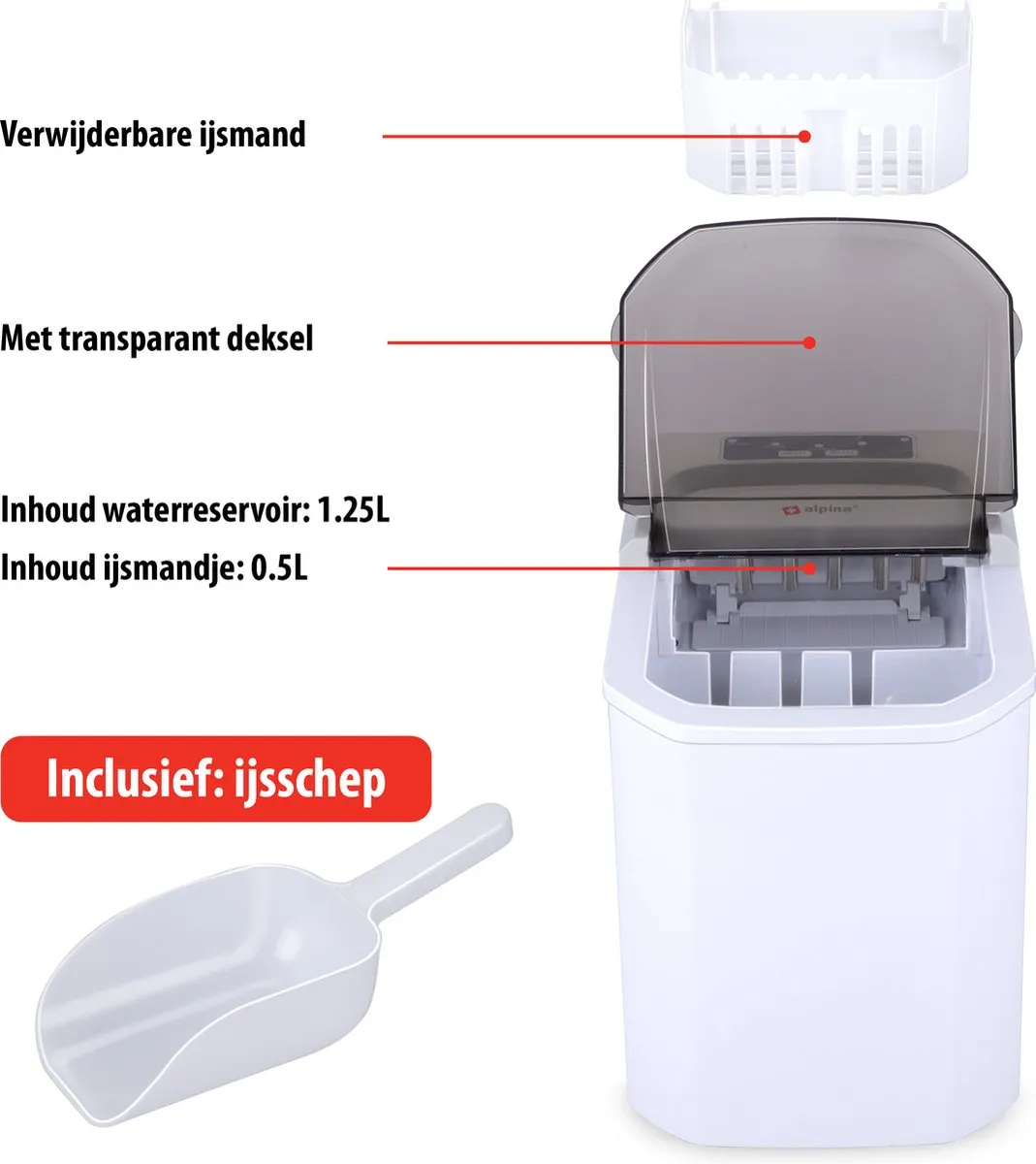 Alpina Ijsblokjesmachine - 2 Formaten - 112W - Wit