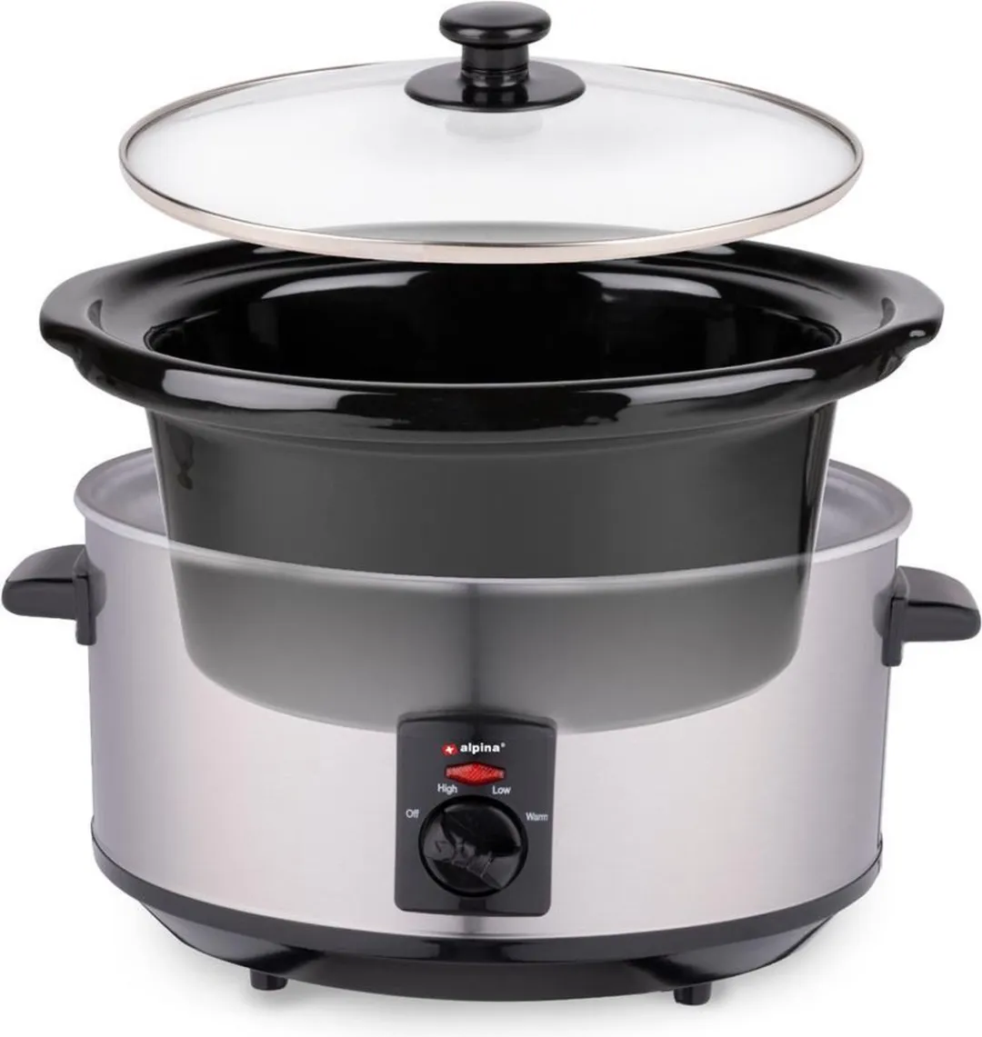 Alpina Slowcooker 3.5L - Keramische binnenpan - 240W - Zilver