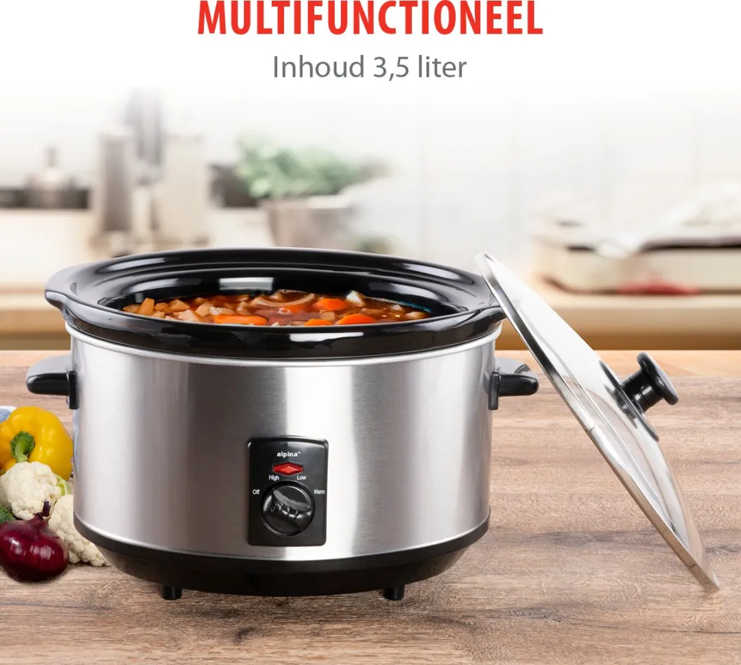 Alpina Slowcooker 3.5L - Keramische binnenpan - 240W - Zilver - afbeelding 6 van 6