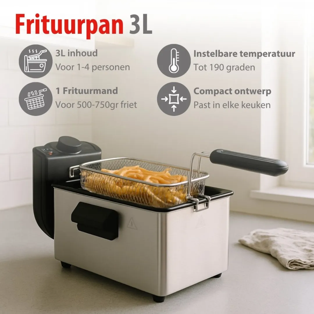Alpina Frituurpan 3L - 2000W - Zilver