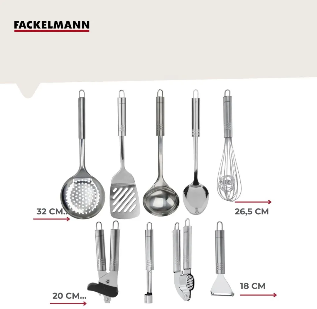 Fackelmann Roestvrijstalen Keukengerei Set 9-delig - 19,5-36cm - Grijs