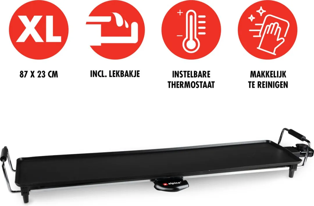 Alpina Teppanyaki Bakplaat 1800W - 87x23cm - 10 Personen