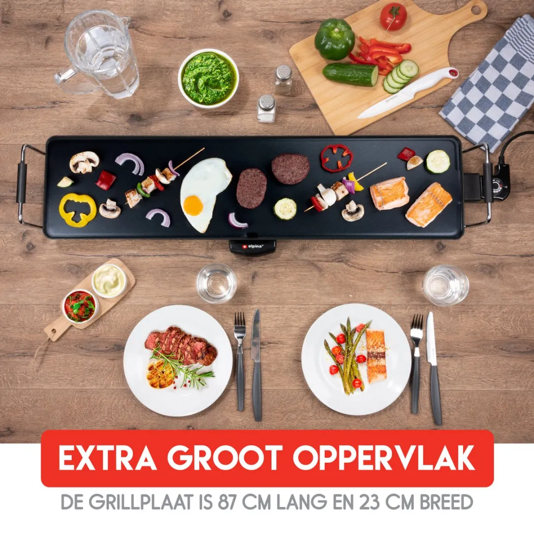 Alpina Teppanyaki Bakplaat 1800W - 87x23cm - 10 Personen