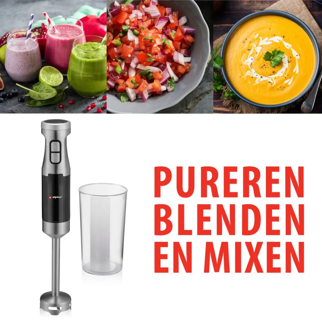 Alpina HB6700F-N Staafmixer 1000W - 2 Snelheden - 700ml Maatbeker - Zwart/Zilver