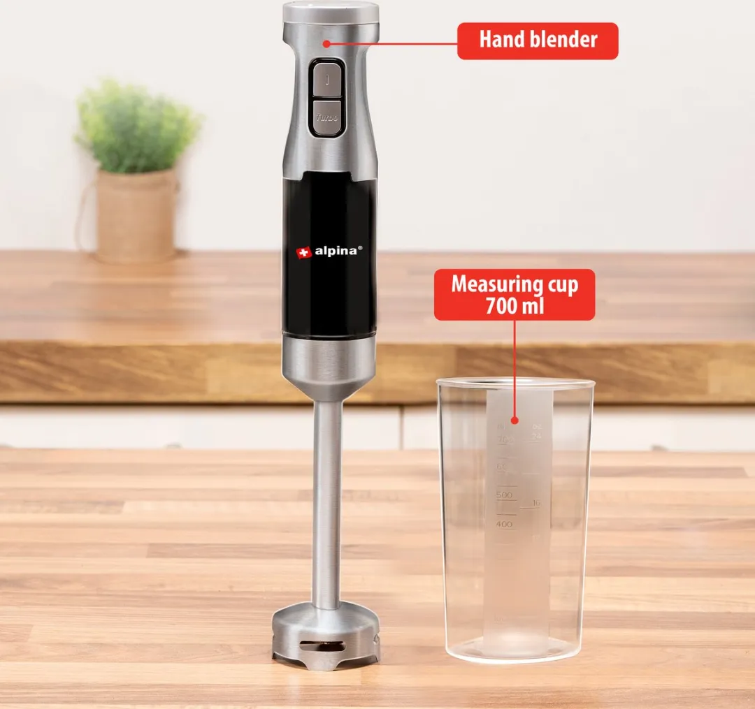 Alpina HB6700F-N Staafmixer 1000W - 2 Snelheden - 700ml Maatbeker - Zwart/Zilver - afbeelding 6 van 6