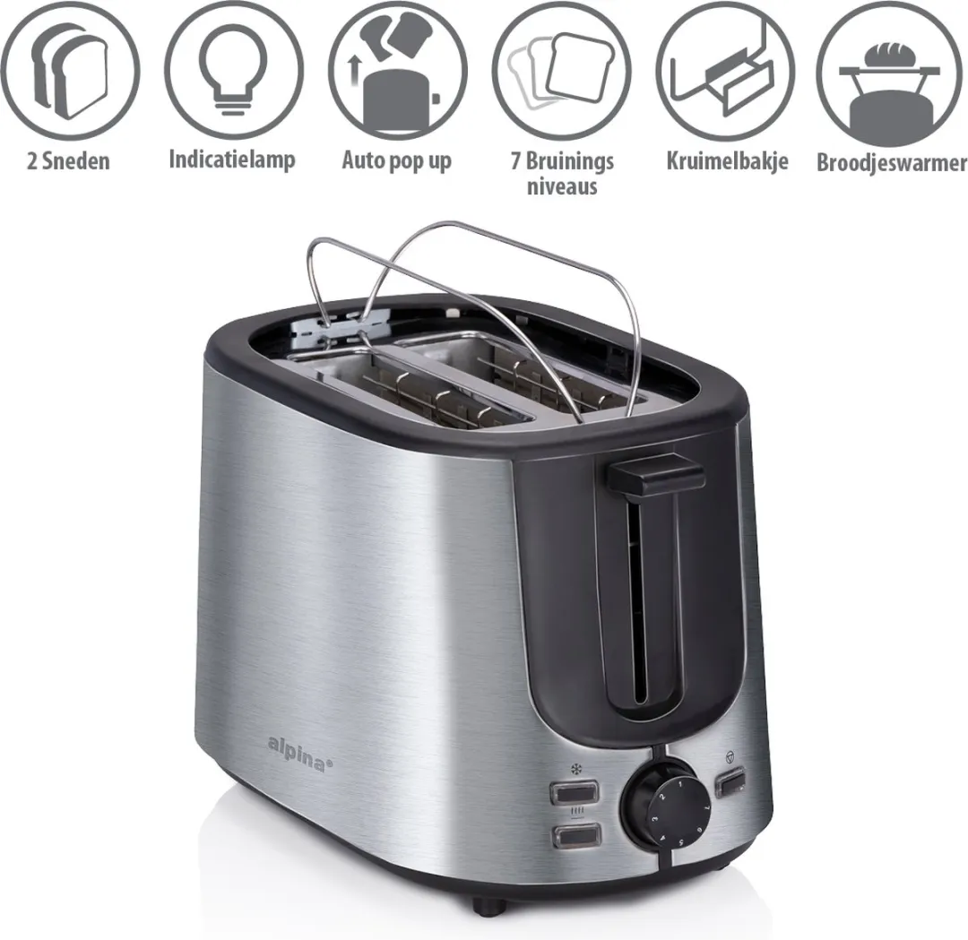 Alpina Broodrooster 1000W - 2 Sandwiches - Zilverkleurig - afbeelding 6 van 6