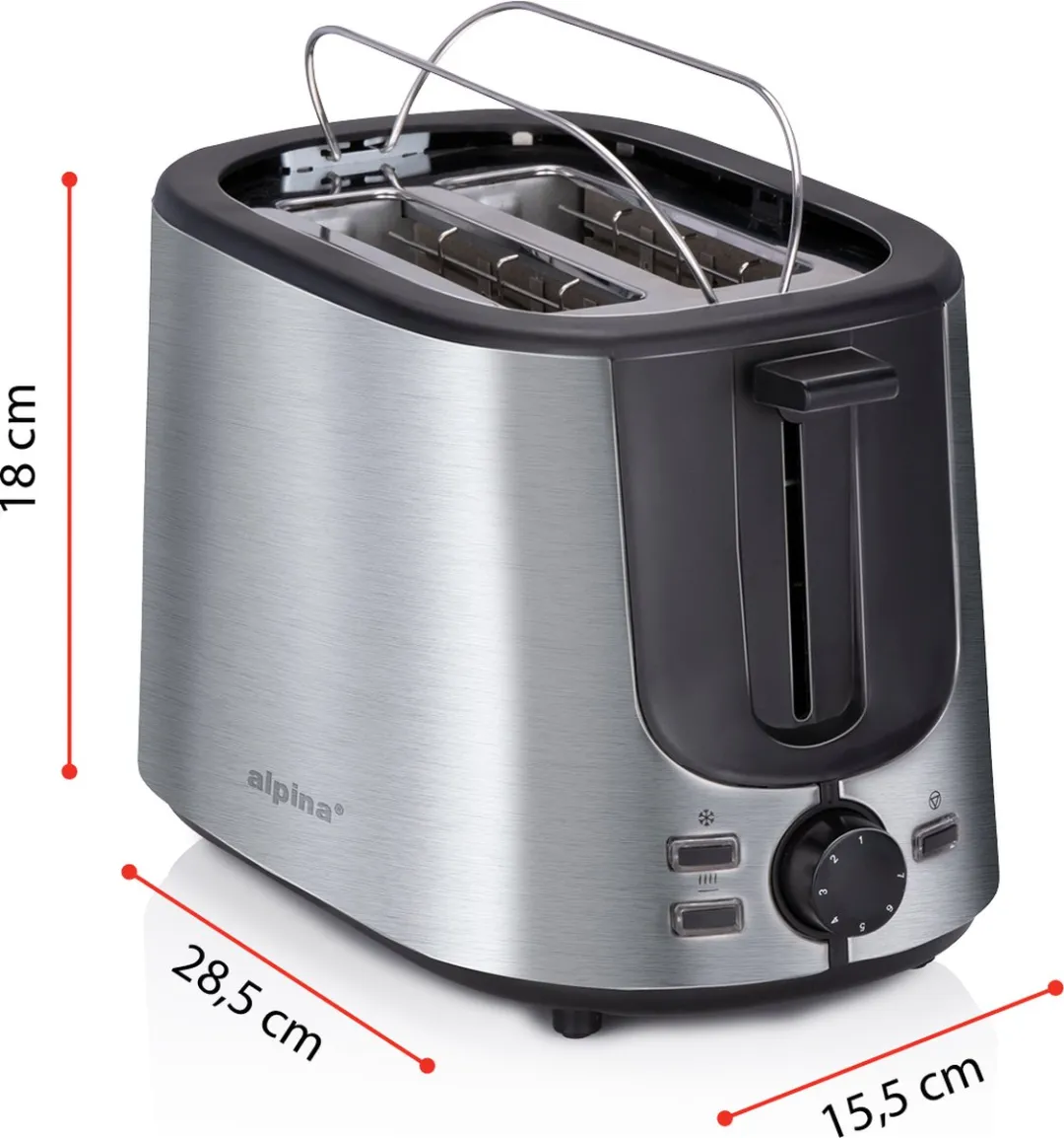Alpina Broodrooster 1000W - 2 Sandwiches - Zilverkleurig