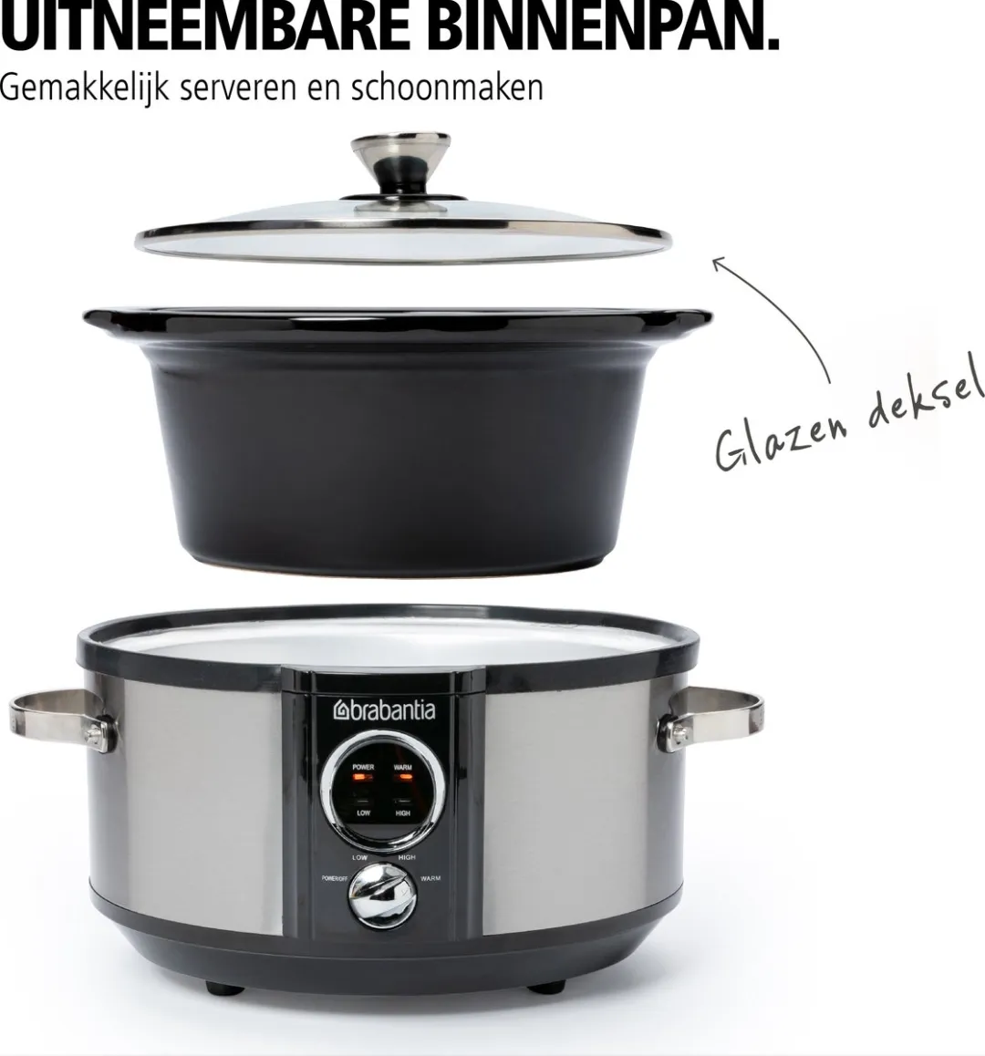 Brabantia BBEK1081 Slowcooker 3.5L - 180W - Keramische binnenpan - Zilver