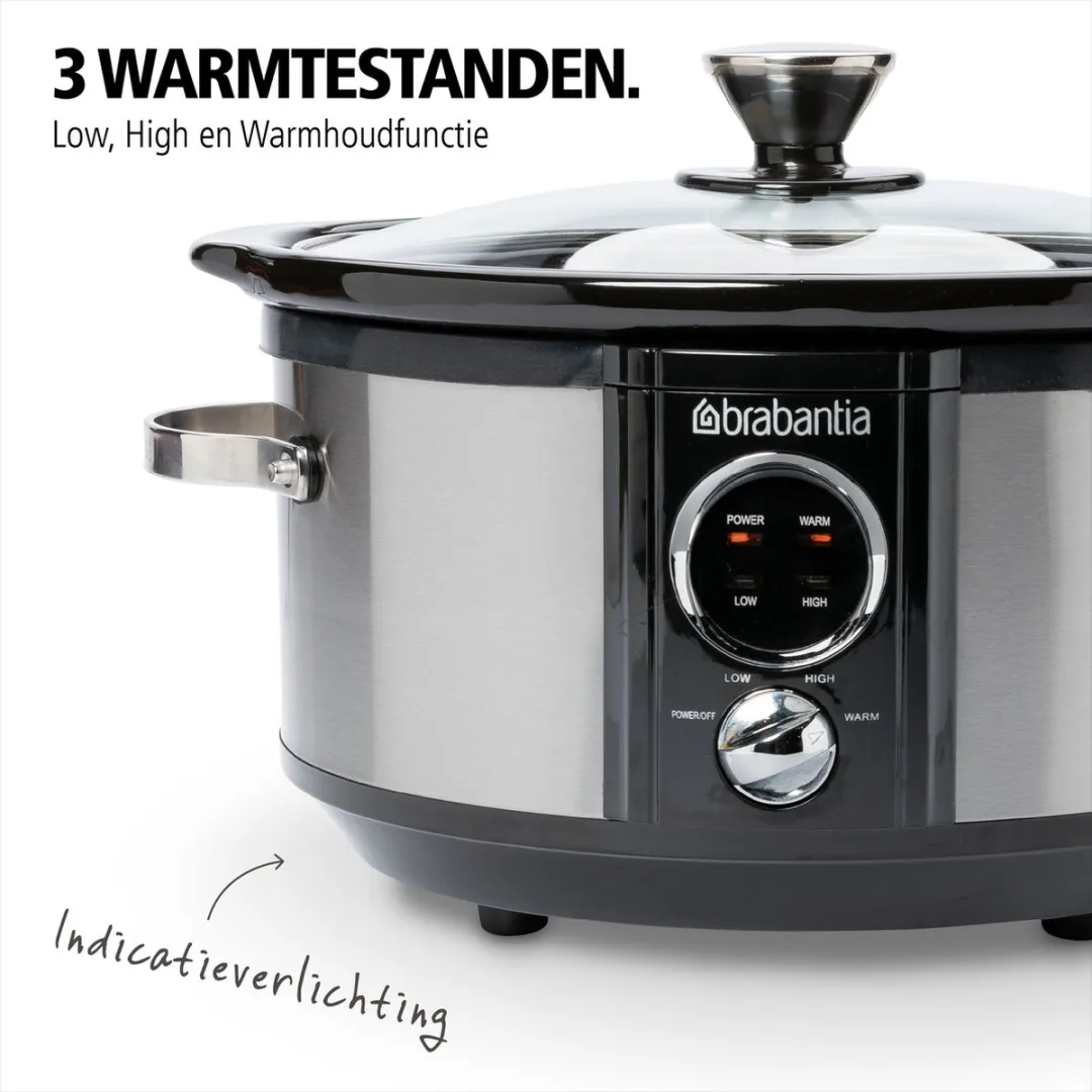 Brabantia BBEK1081 Slowcooker 3.5L - 180W - Keramische binnenpan - Zilver