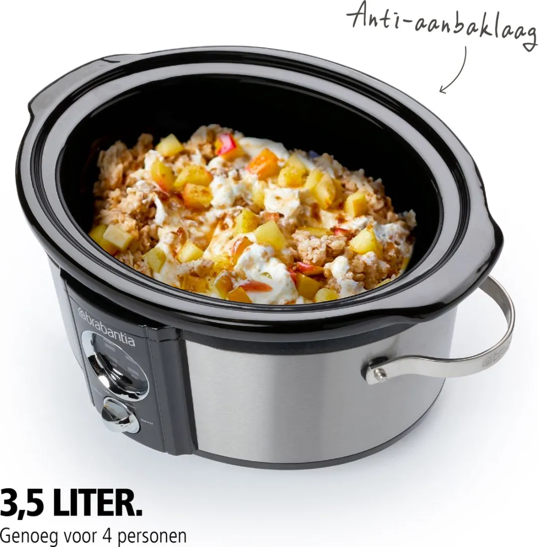 Brabantia BBEK1081 Slowcooker 3.5L - 180W - Keramische binnenpan - Zilver
