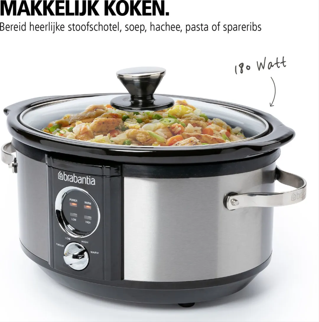 Brabantia BBEK1081 Slowcooker 3.5L - 180W - Keramische binnenpan - Zilver - afbeelding 6 van 6