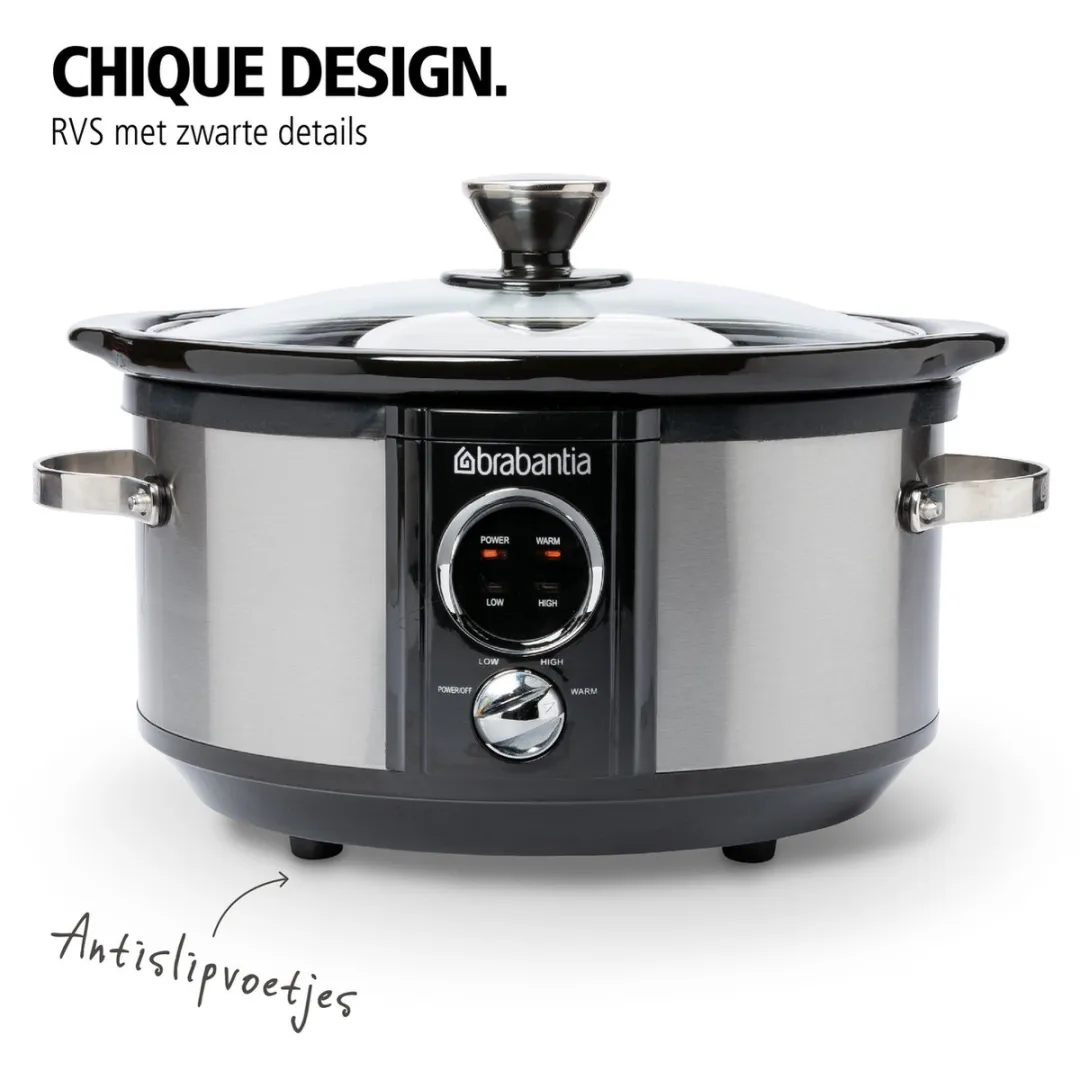 Brabantia BBEK1081 Slowcooker 3.5L - 180W - Keramische binnenpan - Zilver