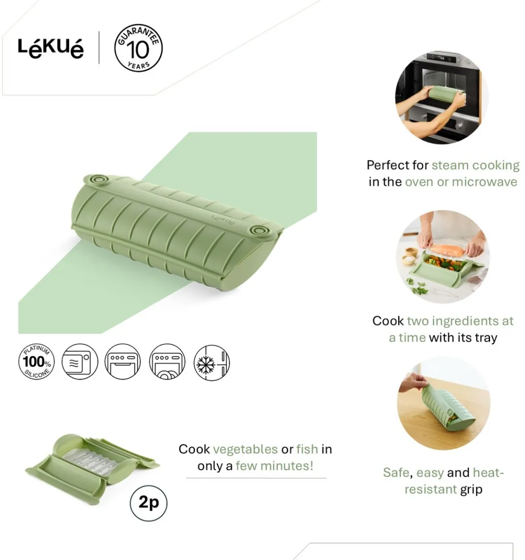 Lékué Stoomkoker met Plateau 2p - Green