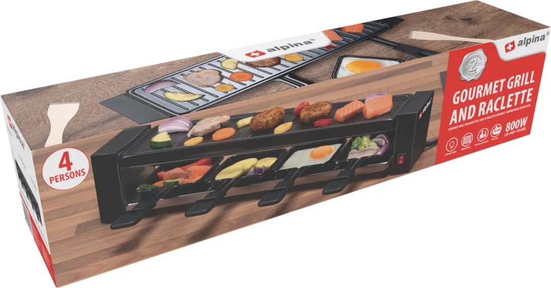 Alpina Raclette Gourmet Set 800W - 4 Personen - Zwart