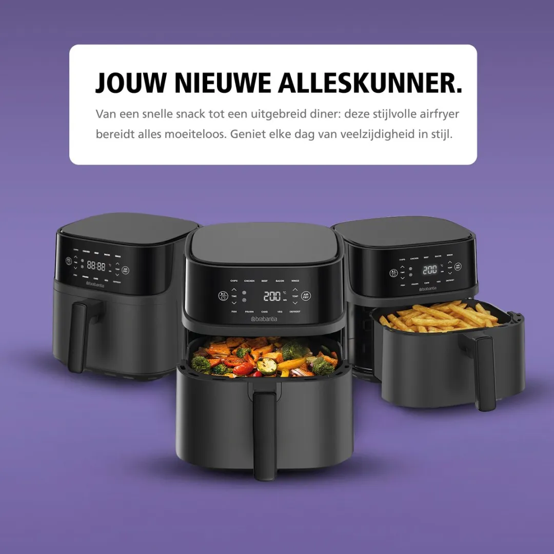Brabantia Airfryer XXL 5.7L - 1700W - 10 Programma's - Zwart - afbeelding 6 van 6