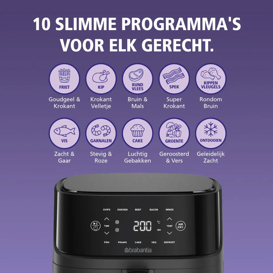 Brabantia Airfryer XXL 5.7L - 1700W - 10 Programma's - Zwart