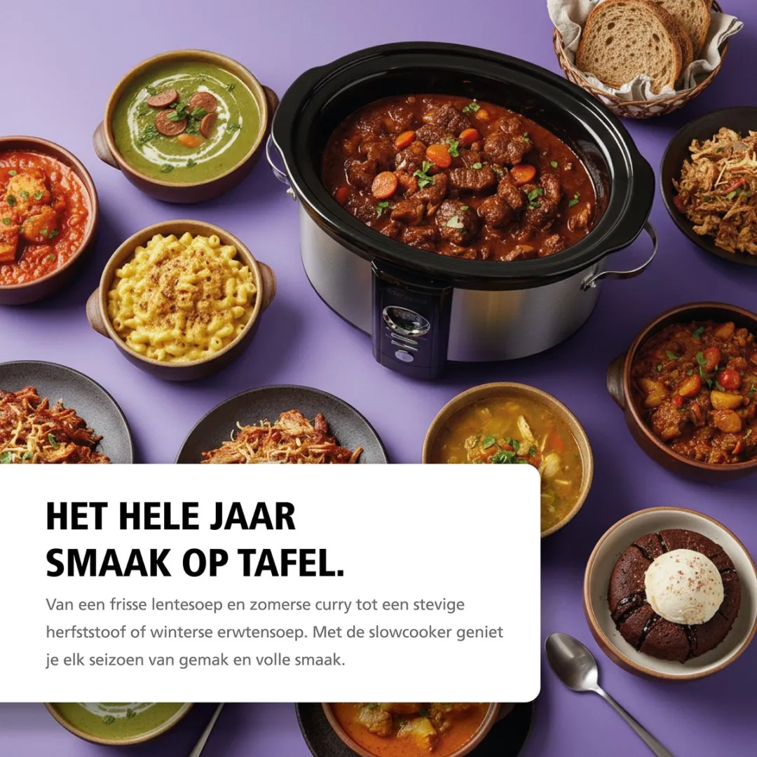 Brabantia BBEK1083 Slowcooker 6.5L - 320W - Keramische binnenpan - Zilver