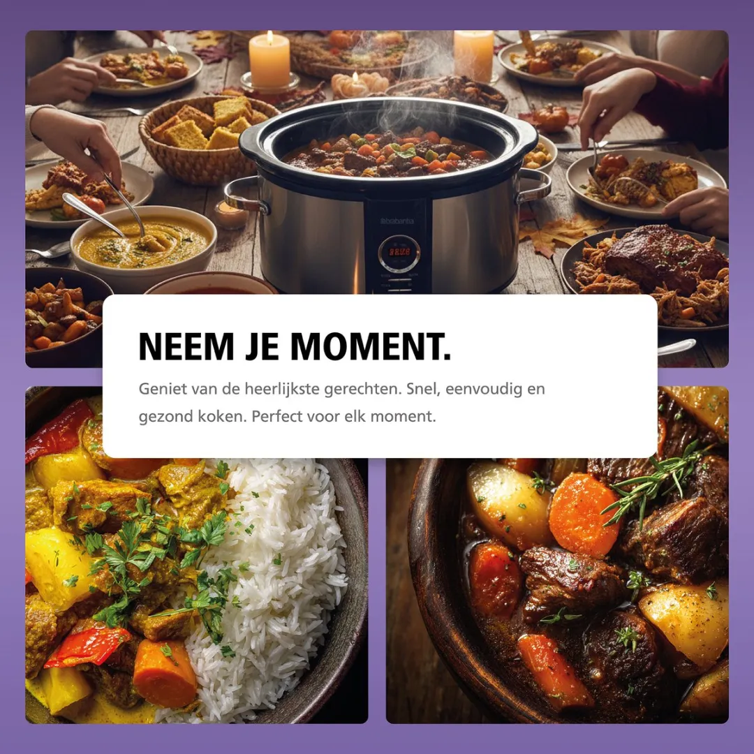 Brabantia BBEK1083 Slowcooker 6.5L - 320W - Keramische binnenpan - Zilver
