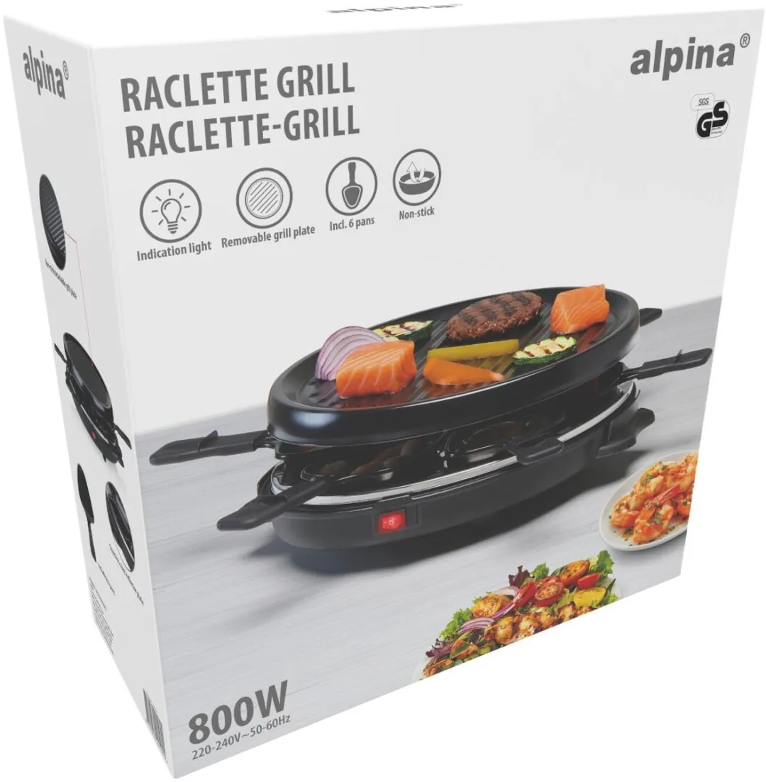Alpina Raclette Grill GTH-003 800W - 8 Personen - Zwart
