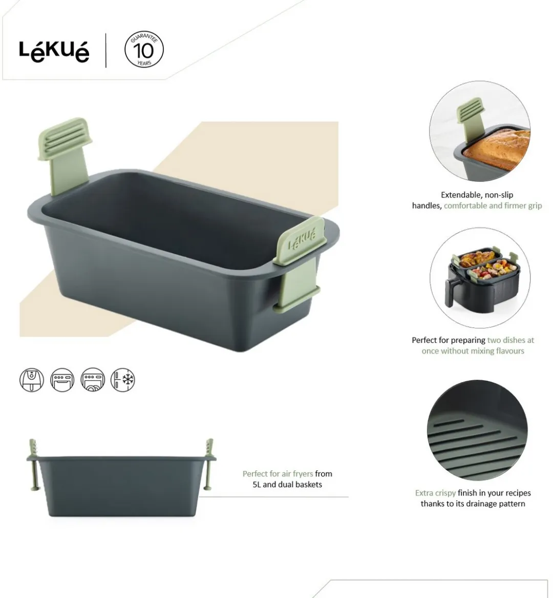 Lékué Airfryer Bakvorm Rechthoek 20cm - Grey