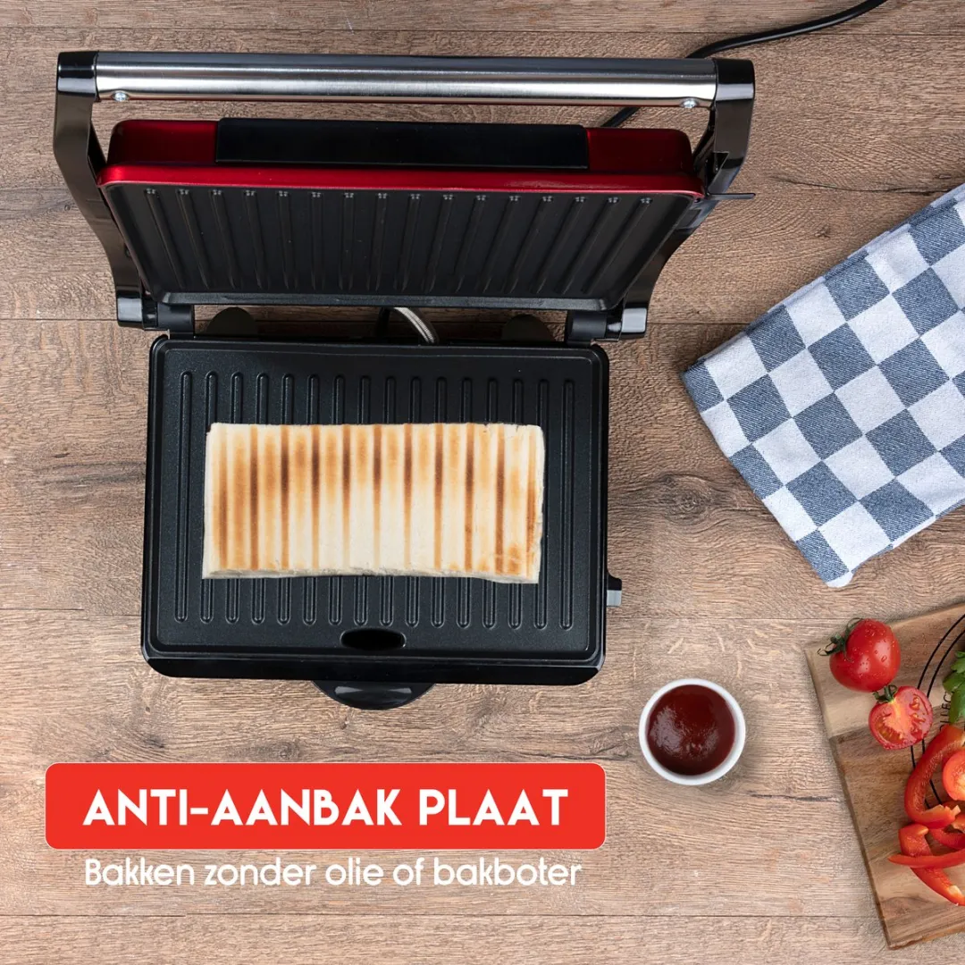 Alpina Contact Grill 1000W - 2 Platen - Zwart/Rood