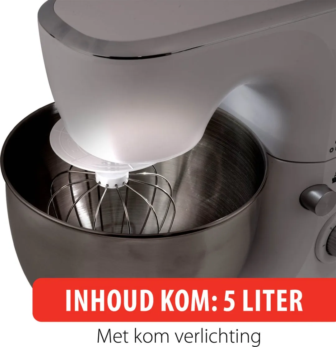 Alpina Keukenmachine 800W - 5L RVS Kom - 12 Snelheden - Wit