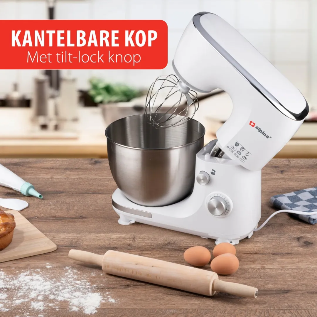 Alpina Keukenmachine 800W - 5L RVS Kom - 12 Snelheden - Wit