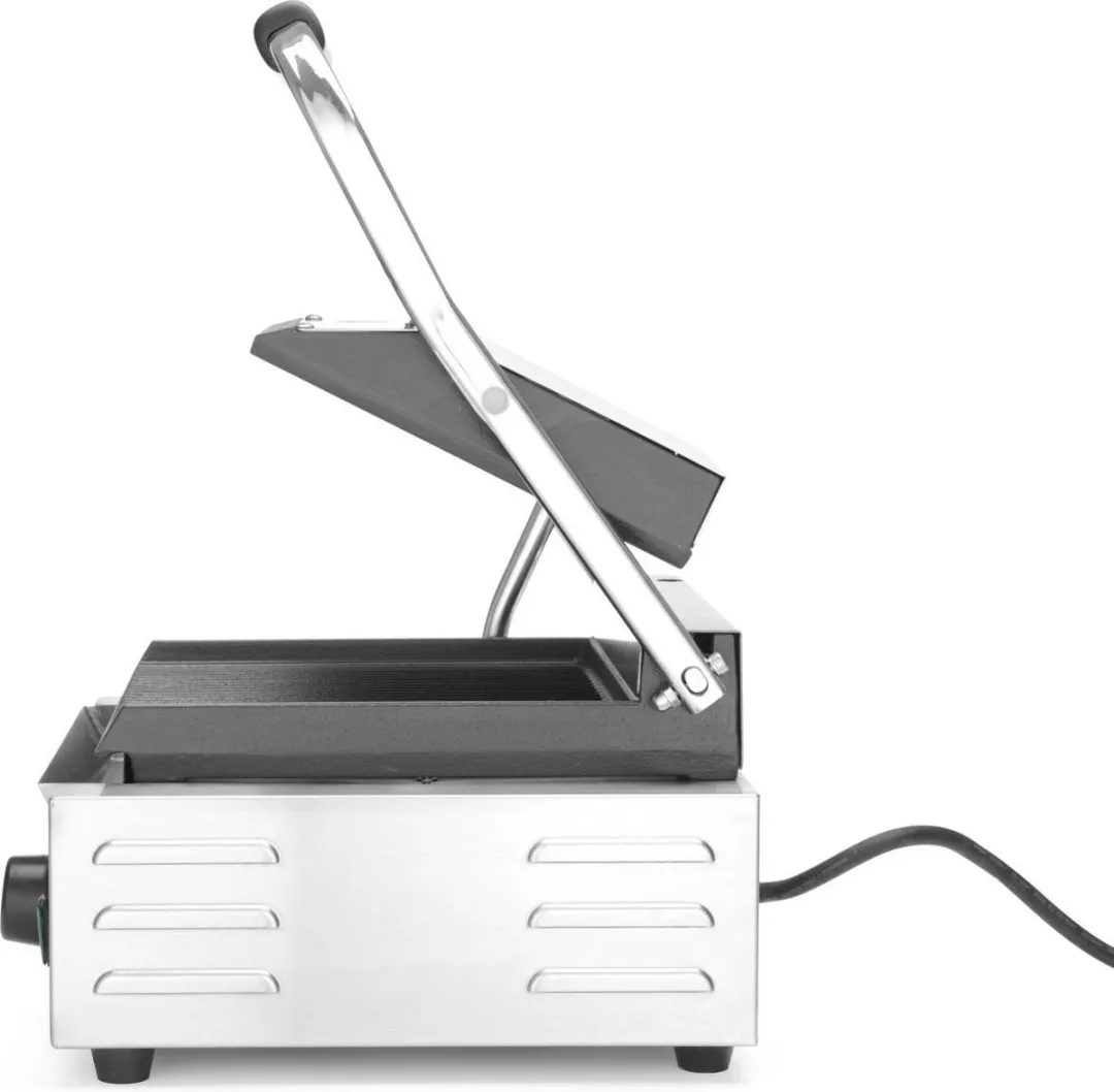 HENDI Enkel contactgrill – geribd boven en onder – 230V/1800W – 310x426x510 mm