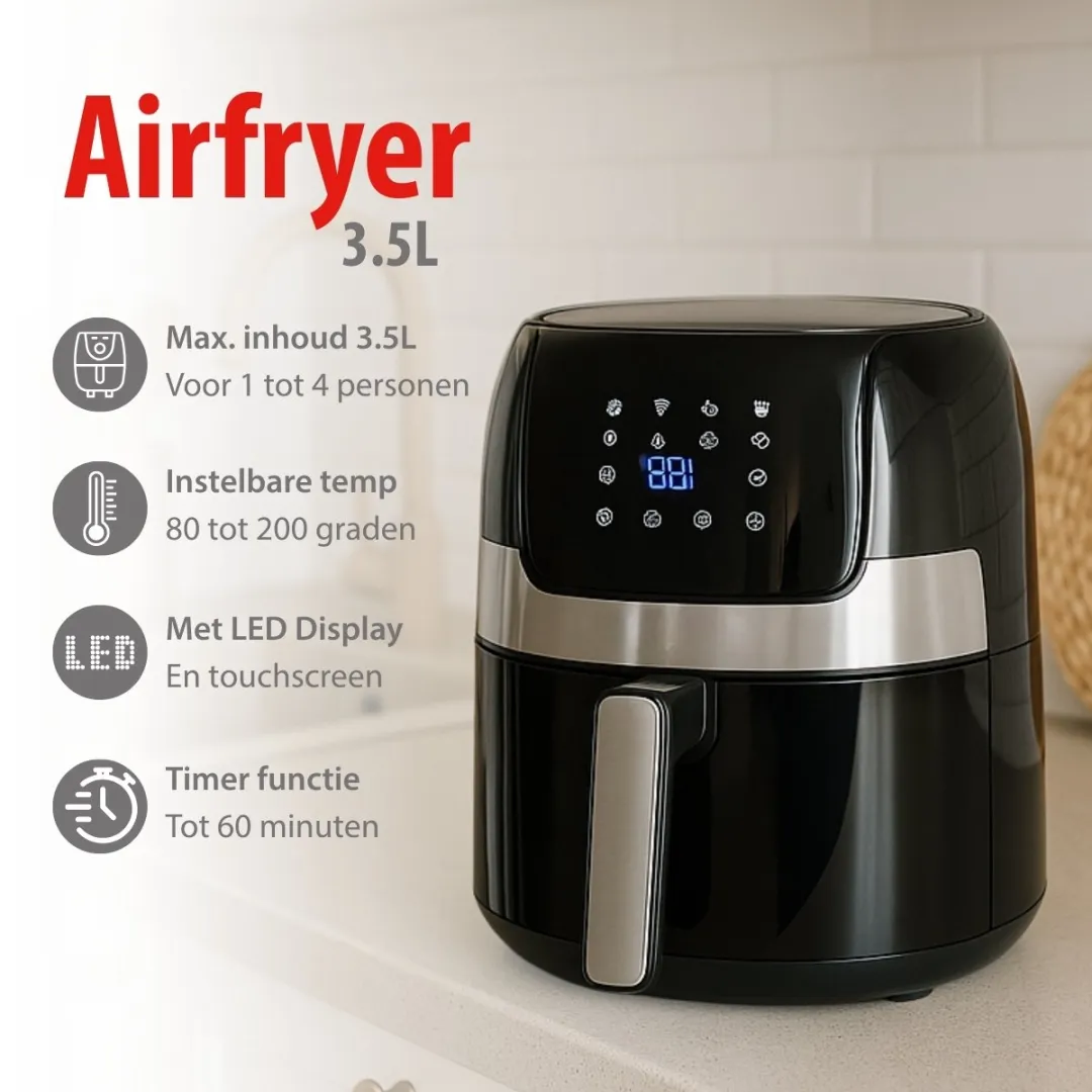 Alpina Airfryer 3.5L - 1400W - Zwart