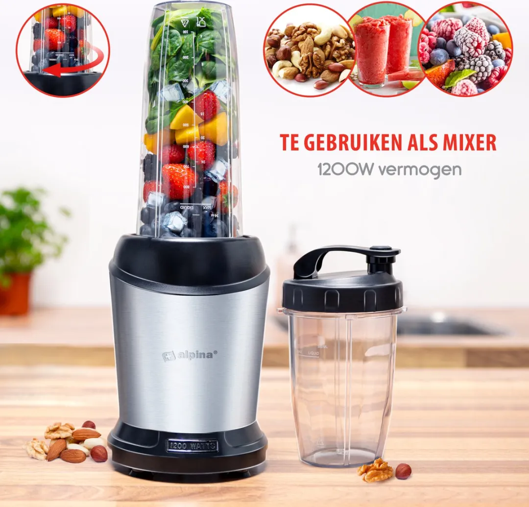 Alpina Smoothie Maker Blender To Go 1200W - 1L - Zilverkleurig - afbeelding 6 van 6