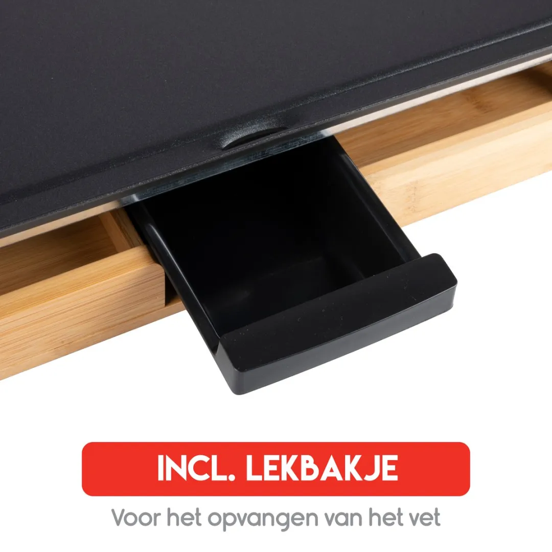 Alpina Teppanyaki Bakplaat 2000W - 43x22,5cm - Bamboo/RVS