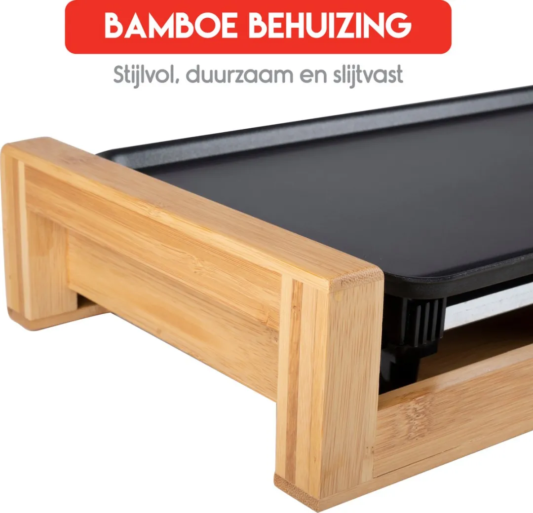 Alpina Teppanyaki Bakplaat 2000W - 43x22,5cm - Bamboo/RVS